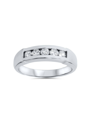 Pompeii3 Mens 1/2ct 14k White Gold Round Diamond Wedding Ring