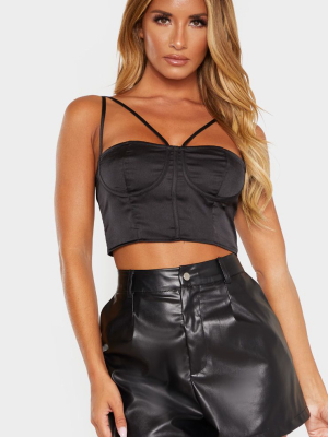 Black Satin Double Strap Bralet