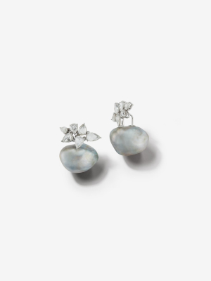 Prive Collection.  One Of A Kind.  Horizon Earrings.  Baroque Pearl And Rose Cut Diamond  Mp57