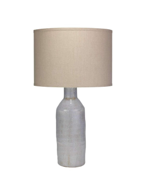 Dimple Carafe Table Lamp In Lilac Ceramic With Classic Drum Shade In Natural Linen