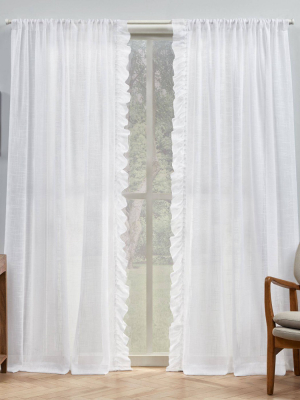 Set Of 2 Jacinta Flippable Side Ruffle Sheer Rod Pocket Curtain Panel - Exclusive Home