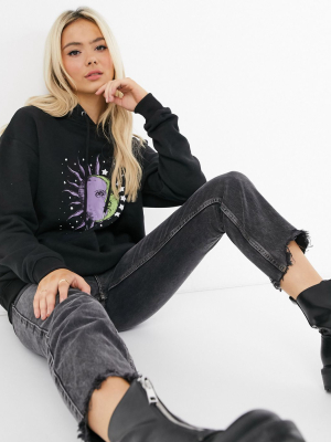 Daisy Street Oversized Hoodie With Celestial Print