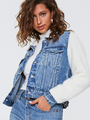 Fleece-trim Denim Jacket