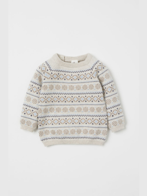 Jacquard-knit Cotton Sweater