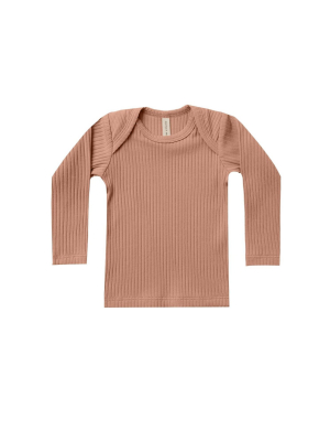 Ribbed Longsleeve Lap Tee | Terracotta