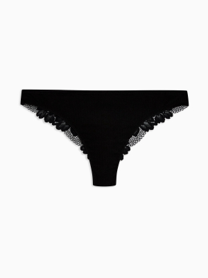 Black Ribbed Lace Brazilian Panties