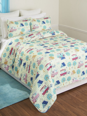 Lakeside Retro Glamping Lifestyle Bed Quilt Set With Matching Pillow Shams