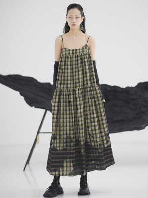 Sango Loose Plaid Spaghetti Strap Dress