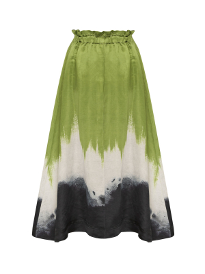 Arcadian Tie-dyed Linen And Silk-blend Skirt