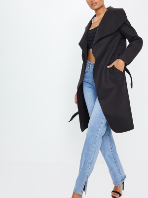 Veronica Black Oversized Waterfall Belt Coat