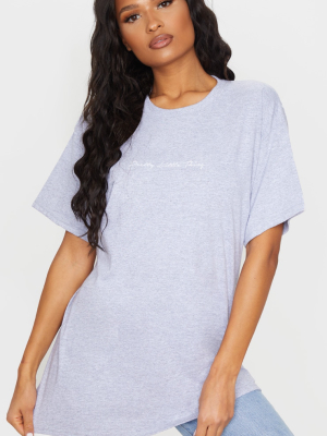 Prettylittlething Slogan Grey Oversized T Shirt