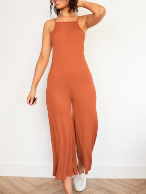 Rust Rib Wide Leg Culotte Jumpsuit