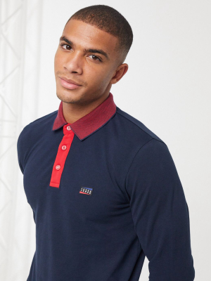 Jack & Jones Core Long Sleeve Polo With Panels In Navy