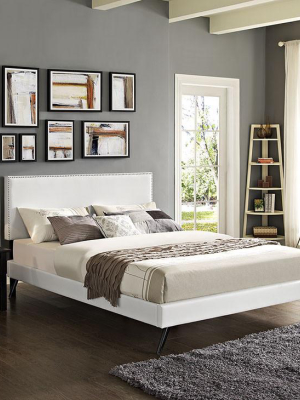 Lyka King Vinyl Platform Bed With Round Splayed Legs