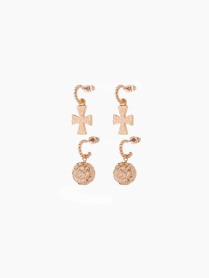 The Hammered Cross + Ball Hoop Earrings (set Of 4) - Rose Gold