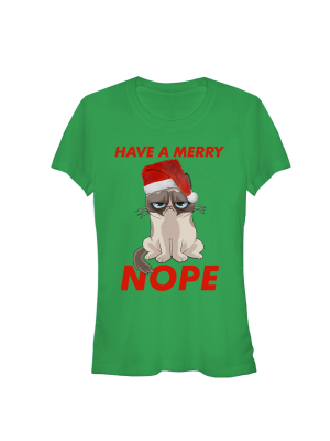 Junior's Grumpy Cat Have A Merry Nope T-shirt