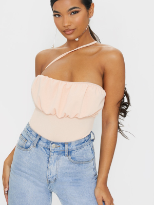 Nude Crepe Ruched Bust Cross Strap Bodysuit