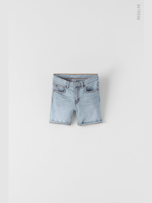 Regular Bleach Wash Denim Shorts