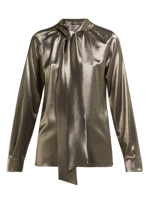 Max Mara Metallic Pussy Bow Blouse