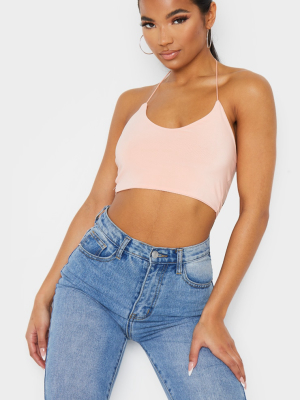 Peach Slinky Spaghetti Strap Halterneck Crop Top