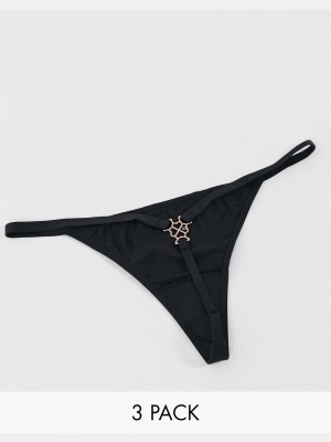 Dorina Fili Recycled 3 Pack String Thong In Black