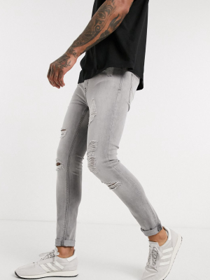 New Look Spray On Ripped Jeans In Gray