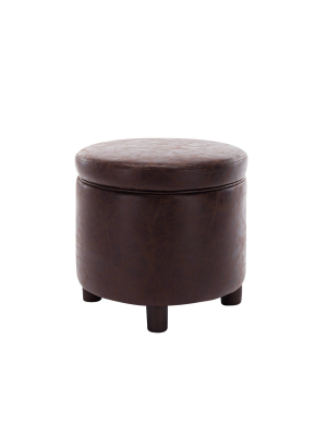 Round Storage Ottoman With Lift Off Lid - Wovenbyrd