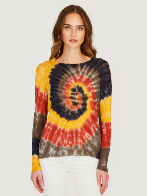 Distressed Edge Tie Dye Crew In Navy Multi