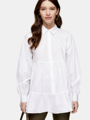 White Tiered Poplin Shirt