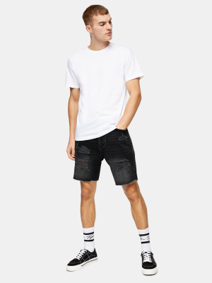 Washed Black Ripped Denim Slim Shorts