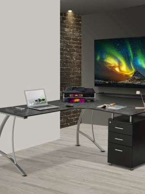 Modern L Shaped Computer Desk With File Cabinet And Storage Espresso Brown - Techni Mobili