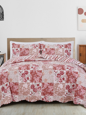 Great Bay Home Floral Patchwork Reversible Quilt Set