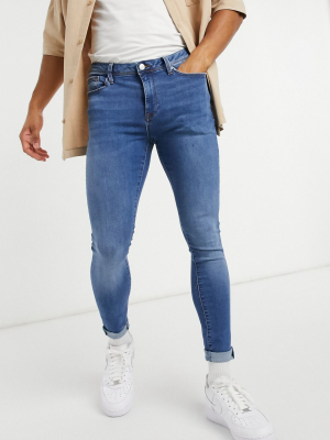 River Island Spray-on Skinny Jeans In Midwash Blue