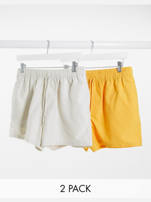 Asos Design 2 Pack Swim Shorts In Beige And Yellow Short Length Save