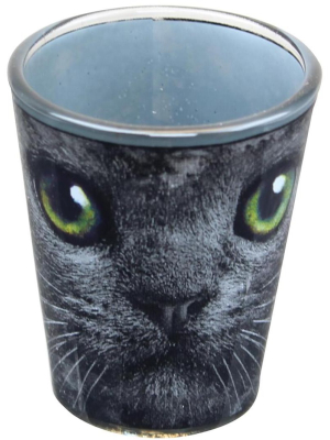 Just Funky Black Cat With Green Eyes 2oz Shot Glass