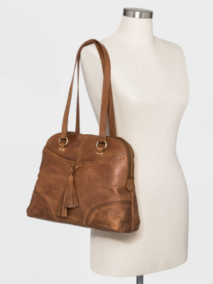 Bolo Leather Satchel Handbag - Brown