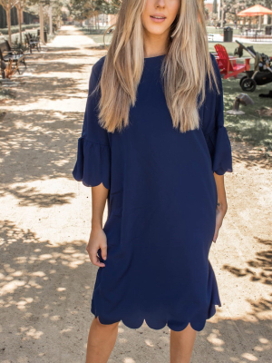 Haylie Scallop Dress - Navy