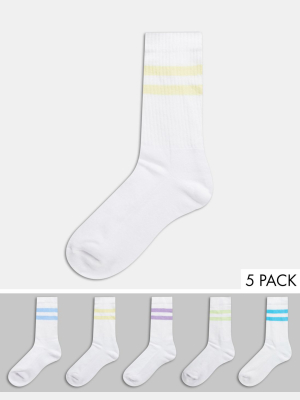Asos Desgn Sport Socks With Multi Color Stripe 5 Pack