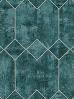 Geo Faux Wallpaper In Emerald And Metallic Silver From The Living With Art Collection By Seabrook Wallcoverings