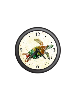 14" X 1.8" Sea Turtle Quartz Movement Decorative Wall Clock Black Frame - By Chicago Lighthouse