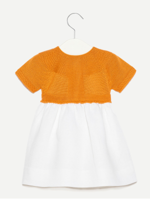 Tot A Porter™ Babies' Orange Knit-top And White Linen Dress