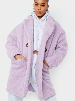 Dusty Lilac Borg Midi Coat