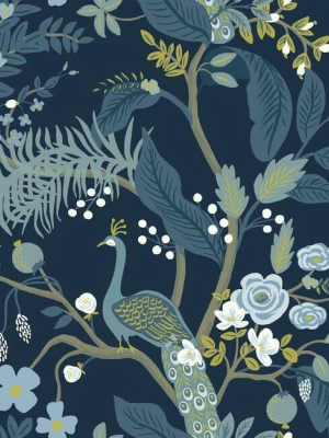 Peacock Wallpaper In Navy From The Rifle Paper Co. Collection By York Wallcoverings