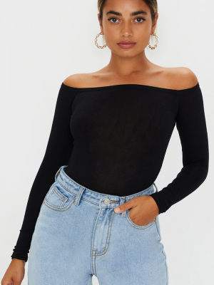 Petite Black Basic Bardot Bodysuit