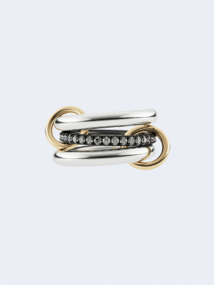 Libra Gris 3 Linked Rings In 18k Gold And Silver With U-pave Diamonds