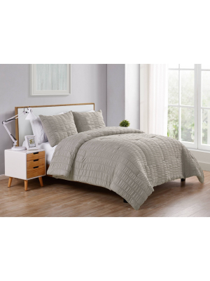 Full/queen 3pc Seersucker Stripe Comforter Set Taupe - Jade + Oake