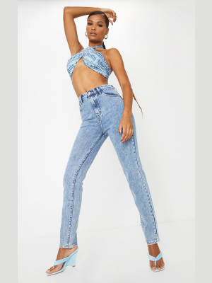 Light Blue Acid Wash Long Leg Rigid Skinny Jeans