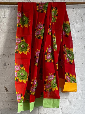 Lisa Corti Organdy Sarong Panel In Tiger Flower Red 110 X 180cm