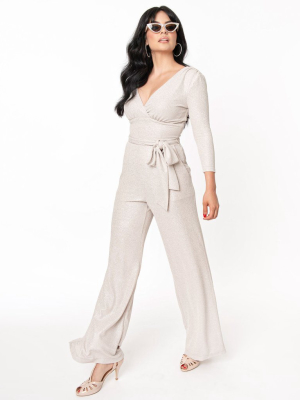 Unique Vintage 1970s Silver Sparkle Gloria Jumpsuit