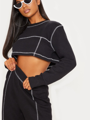 Black Contrast Stitch Crop Sweater